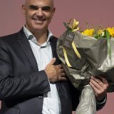 Le président de la Confédération Alain Berset a été fleuri pour son dernier congrès du PS comme conseiller fédéral.
